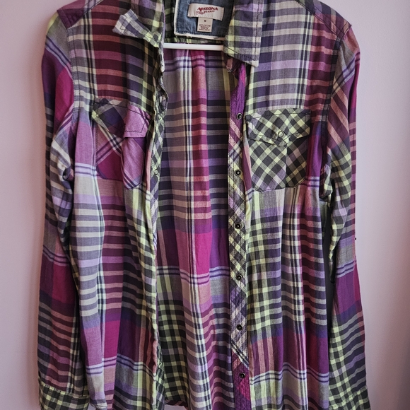 Arizona Jean Company Tops - Arizona Jean Company Plaid Shirt in Purple and Green